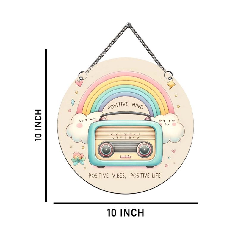 Retro Radio Theme Wall Art with Hanging Chain, Positive Vibes Quote Wall Art for Bedroom and Study Room, Unique Gift, Office Wall Decoration Items Multicolor